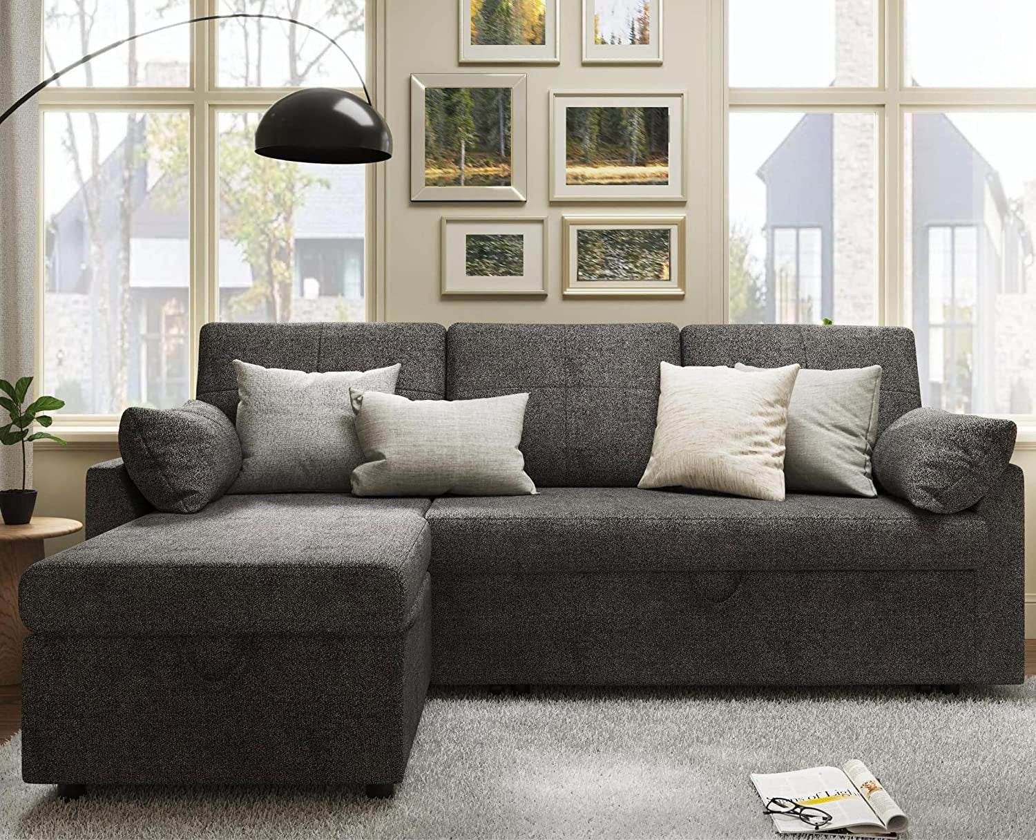Gray Sectional Sleeper Sofa with Storage Chaise - Loft&Timber
