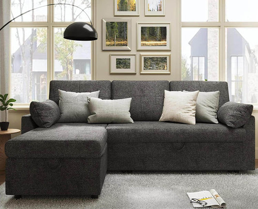 Gray Sectional Sleeper Sofa with Storage Chaise-0