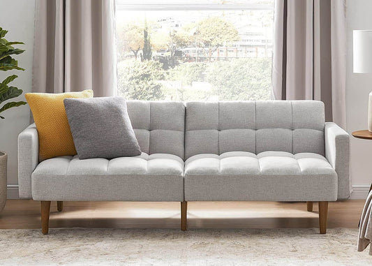 Gray Fabric Twin Futon Sofa Bed with Arms-0