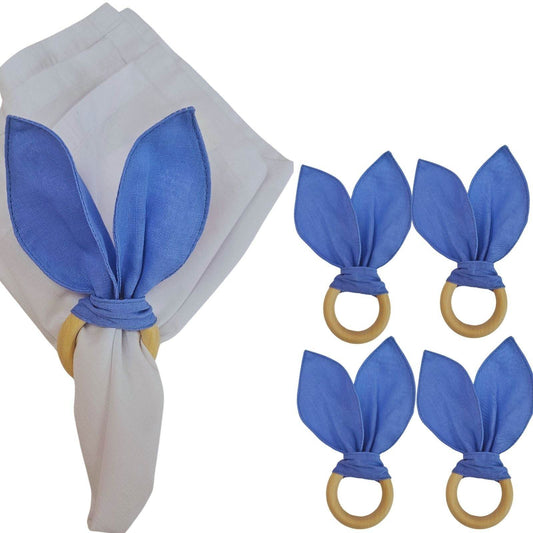 Maison Charlo | Easter Set of 4 Charm Blue Bunny Ears Napkin Rings | Dining Table Decor - Loft&Timber