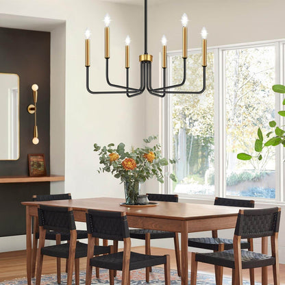 Black and Gold Chandelier, 6-Light Farmhouse Chandelier for Dining Room Lighting Fixtures Hanging, Dining Light Fixtures Industrial Modern Chandelier for Bedroom, Foyer, Living Room and Entryway - Loft&Timber