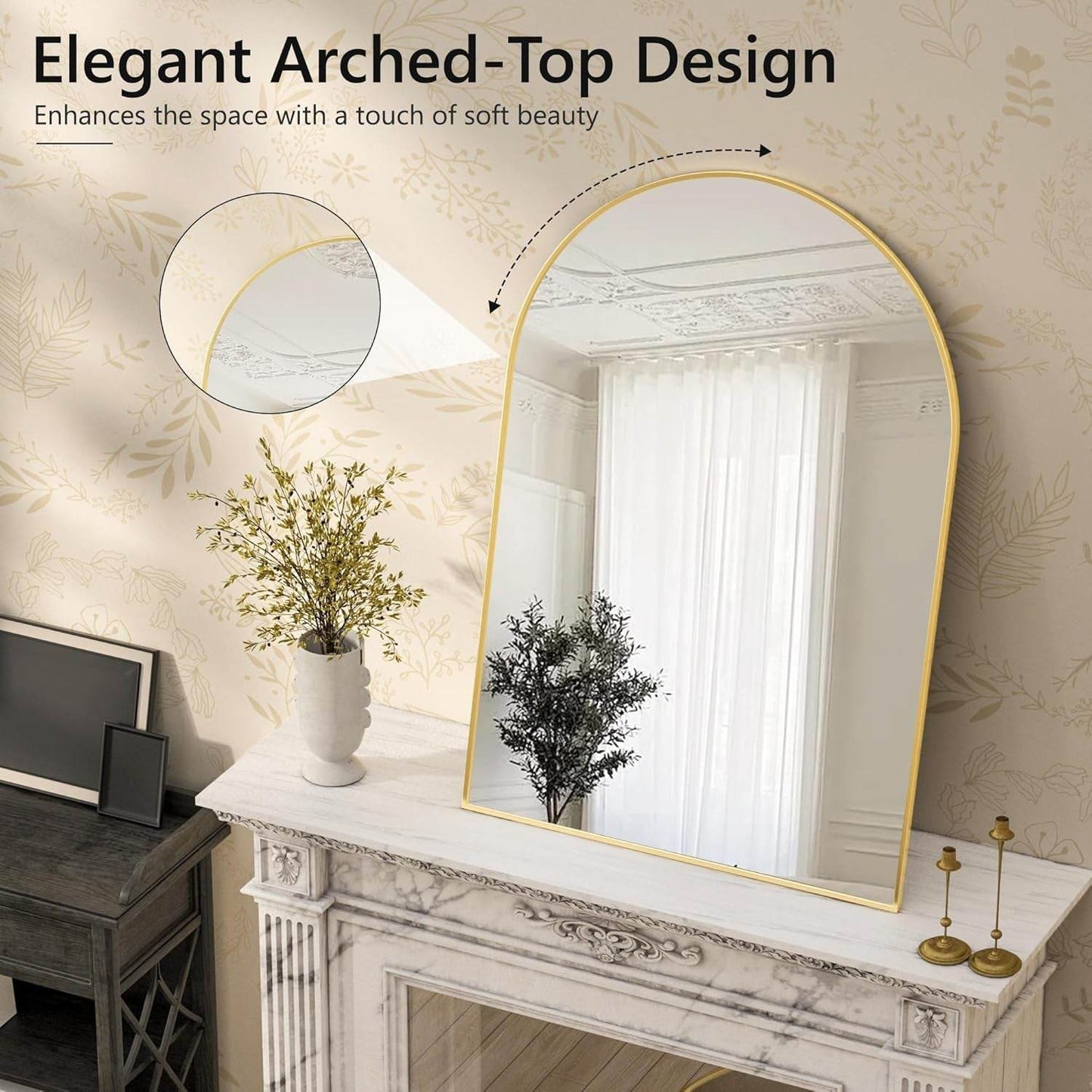Gold Arched Wall Mirror: Bathroom, Vanity, Living Room - Loft&Timber