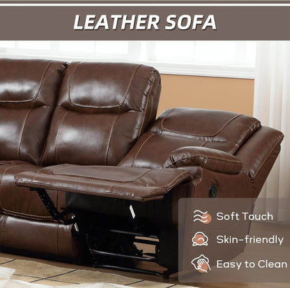 Genuine Leather Manual Recliner Sofa Set, Recliner Chair, Loveseat Reclining Sofa and 3 Seat Recliner Sofa, Couch Furniture Set for Living Room, Meeting Room, Brown(Recliner+Loveseat+Sofa) - Loft&Timber