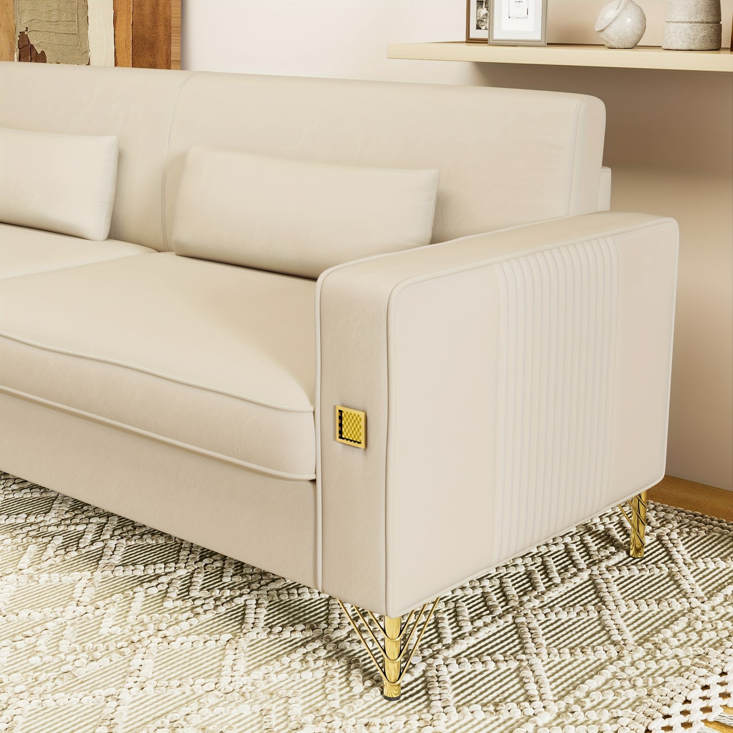 1pc 85.63" Loveseat Sofa, Mid Century Decor with Square Armrests Couches with 2 Pillows - Loft&Timber