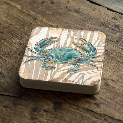 Crab Coastal Wooden Cork Coasters Gift Set of 4 by Nature Wonders - 95224-2C-S4 - Loft&Timber