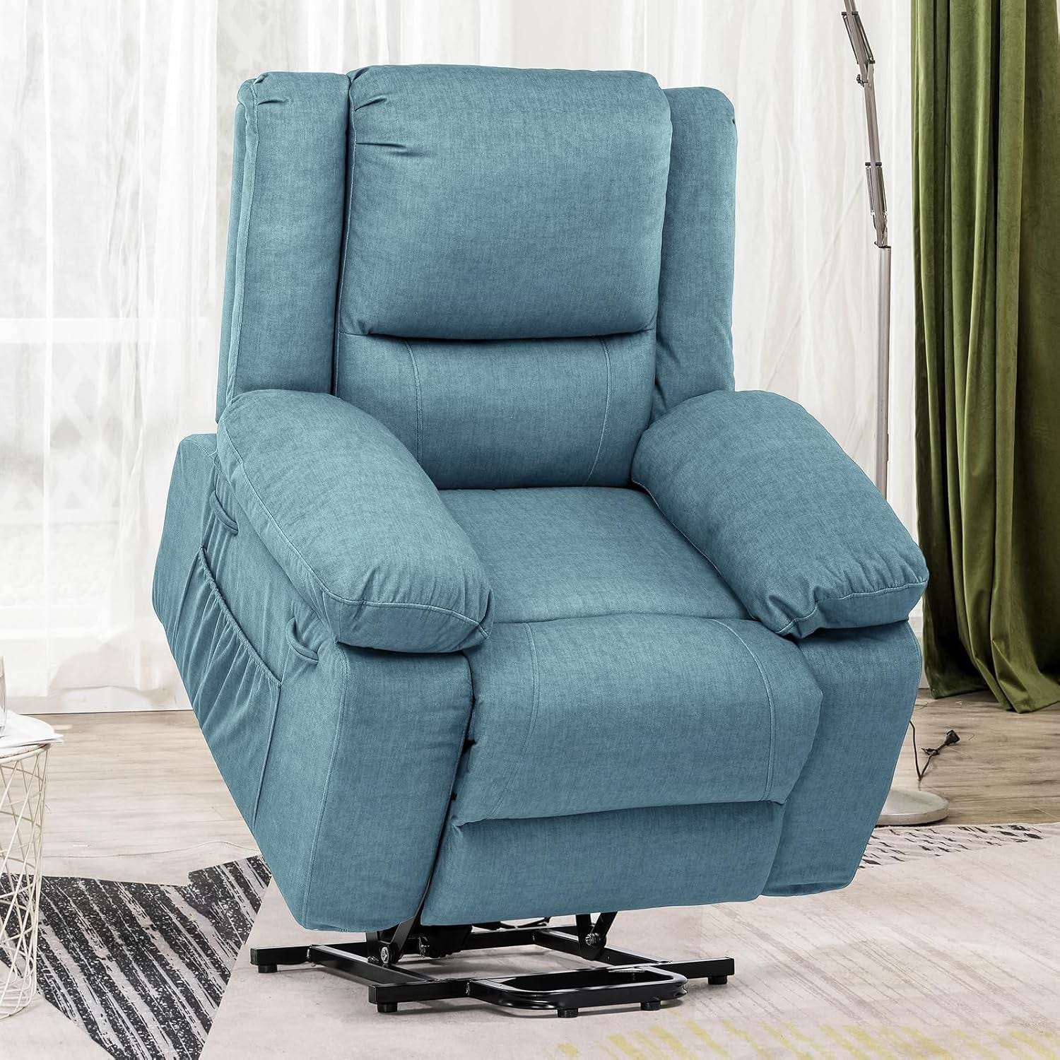 Electric Power Lift Chairs Recliners for Elderly,Recliner Chair with Massage and Heat,2 Side Pockets, Fabric(Blue) - Loft&Timber