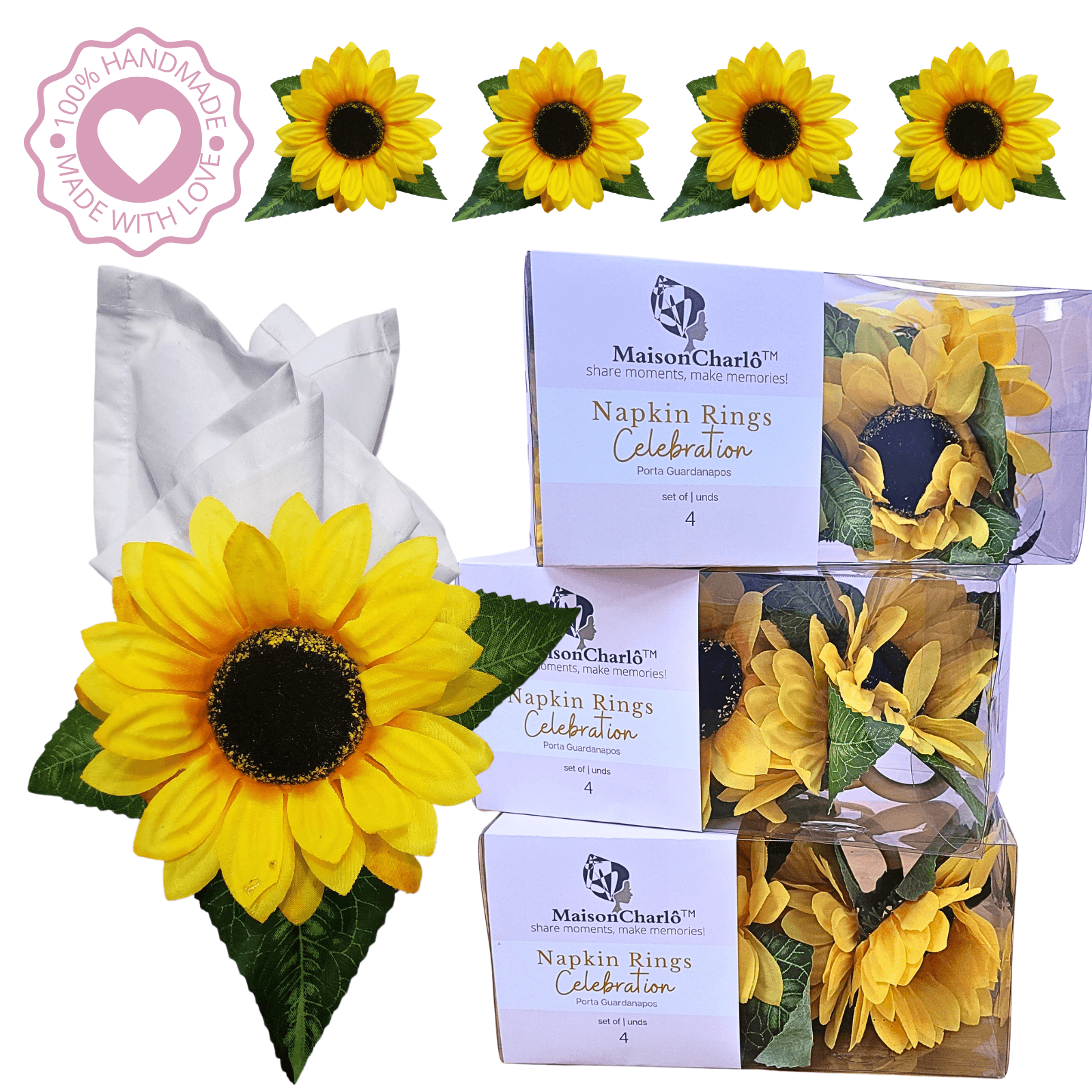 Maison Charlo | Set of 4 Sunflower Napkin Rings - Loft&Timber
