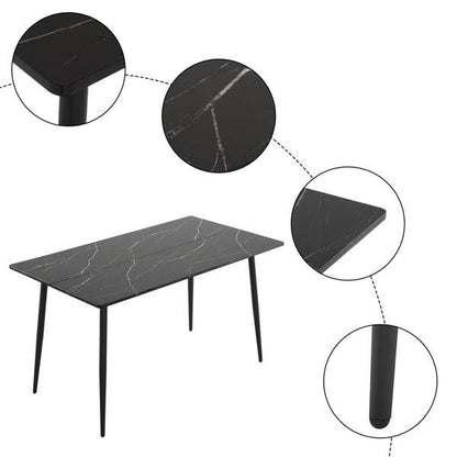 Rectangular table with arc MDF Black tabletop splicing PVC marble surface 140*76*76cm - Loft&Timber