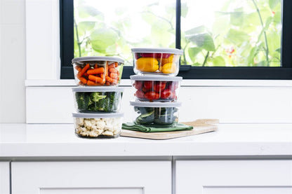 Glass Food Storage Containers - 12 Piece 2 Cup Set (6 Containers + 6 Lids) - Loft&Timber