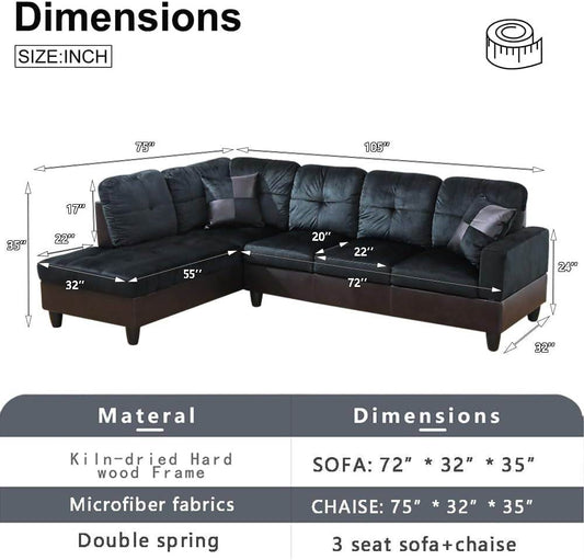 2 Pieces Sectional Sofa Sets, L-Shape Sofa Microfiber Couch Living Room Sofa Set in Midnight Blue, Left Hand Facing - Loft&Timber