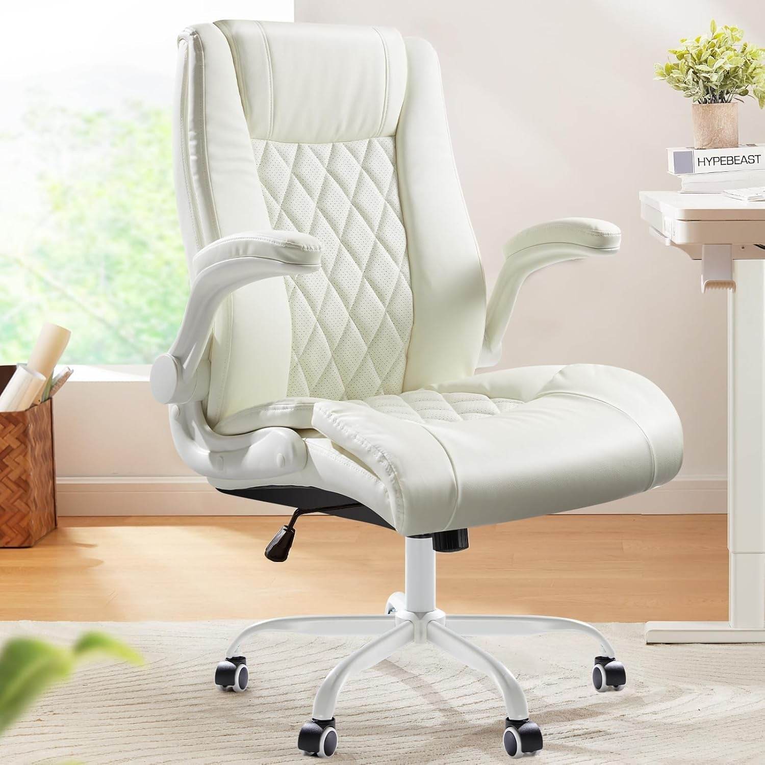 Executive Office Chair with Flip-Up Armrests in White - Loft&Timber