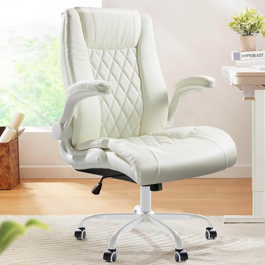 Executive Office Chair with Flip-Up Armrests in White - Loft&Timber