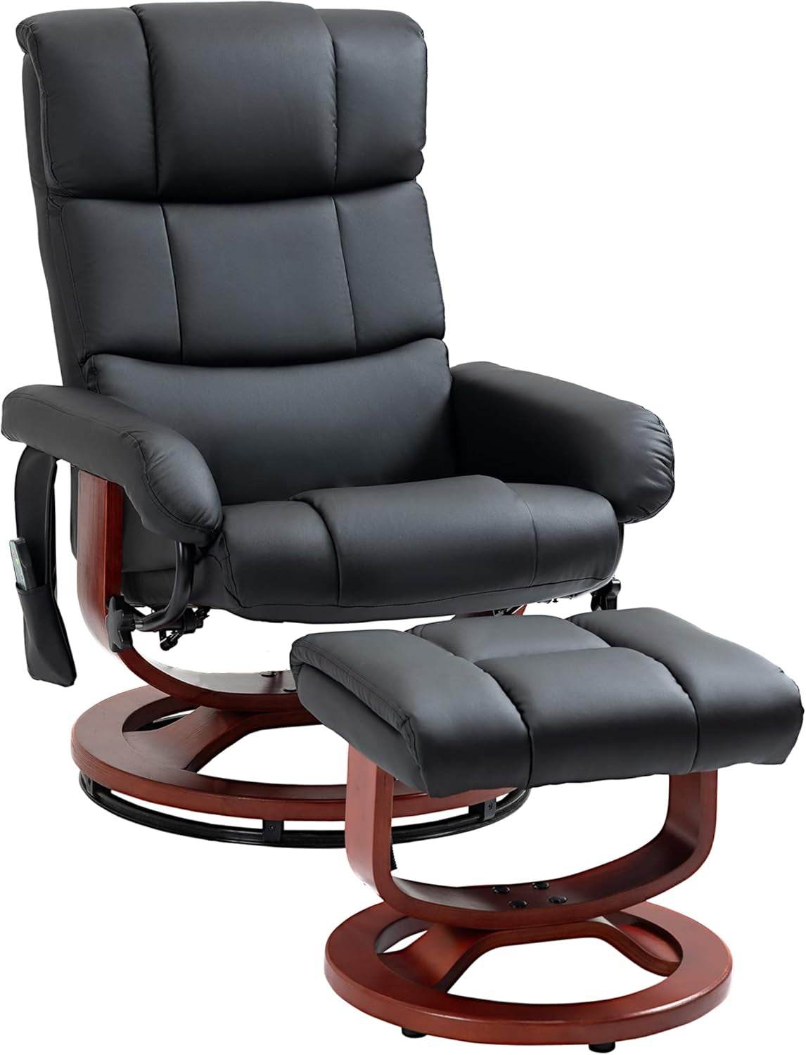 Massage Recliner Chair with Ottoman, Swivel Recliner and Footrest, Faux Leather Reclining Chair with Remote Control and Side Pocket, Black - Loft&Timber