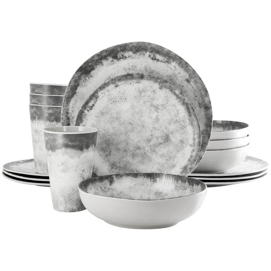 Gibson Elite Organic Decal 16 Piece Melamine Dinnerware Set in Gray - Loft&Timber