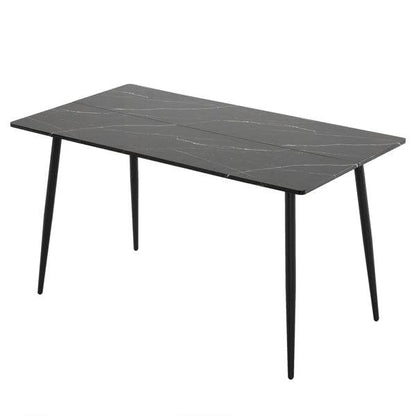 Rectangular table with arc MDF Black tabletop splicing PVC marble surface 140*76*76cm - Loft&Timber