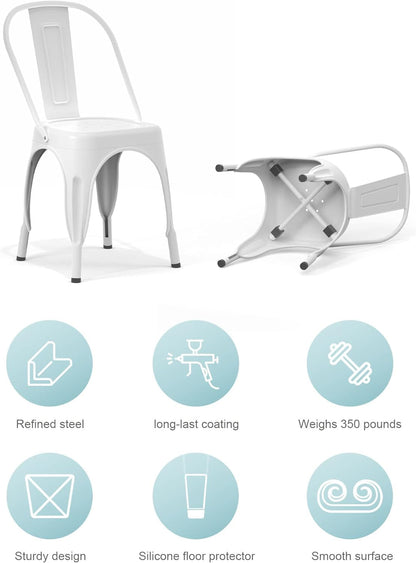 Tolix Style Metal Dining Chair White Stackable Set Of 4-2
