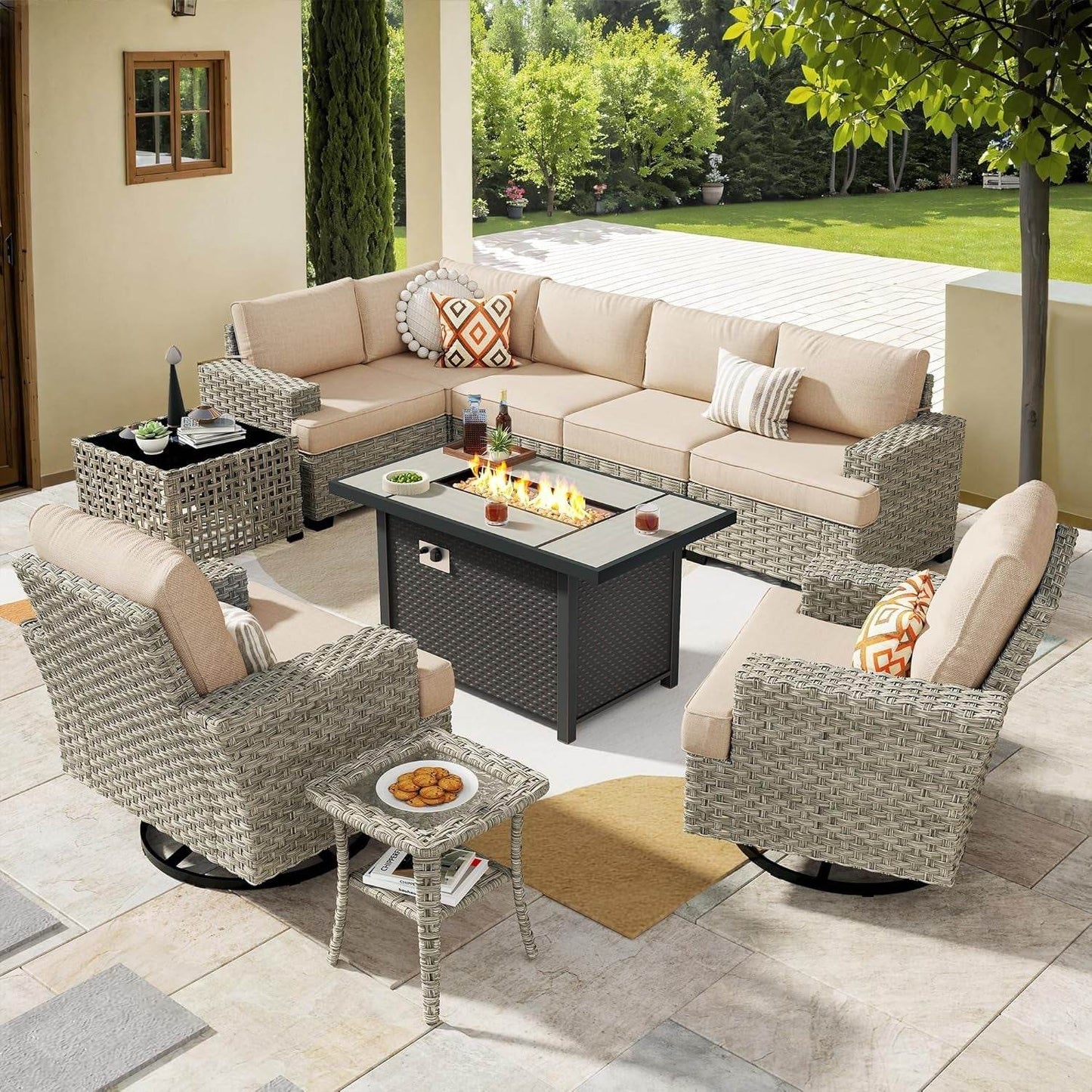 Outdoor Sectional Patio Furniture Set with Fire Pit - Loft&Timber