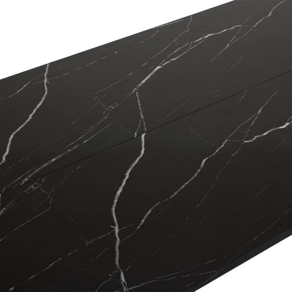 Rectangular table with arc MDF Black tabletop splicing PVC marble surface 140*76*76cm - Loft&Timber