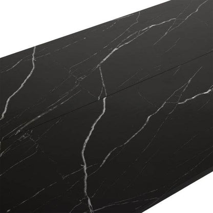 Rectangular table with arc MDF Black tabletop splicing PVC marble surface 140*76*76cm - Loft&Timber