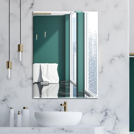 Wall Mirror Beveled Edge Frameless Mirror 24” X 32" Wall Mounted Mirror for Bathroom Vanity and Entryway - Loft&Timber