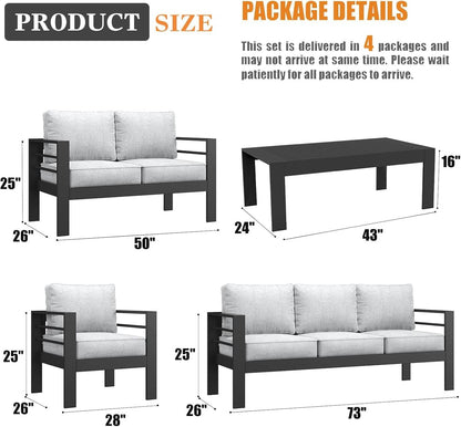 5 Pieces Modern Aluminum Patio Furniture Set, Outdoor Conversation Sets Metal Sectional Sofa with Coffee Table - Loft&Timber