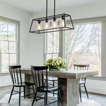 Black Farmhouse Chandeliers for Dining Room, Rustic Kitchen Island Light Fixture, 4-Light Linear Pendant Lights Kitchen Island with Glass Shade ，Apply to Dining Room Light Fixtures over Table - Loft&Timber