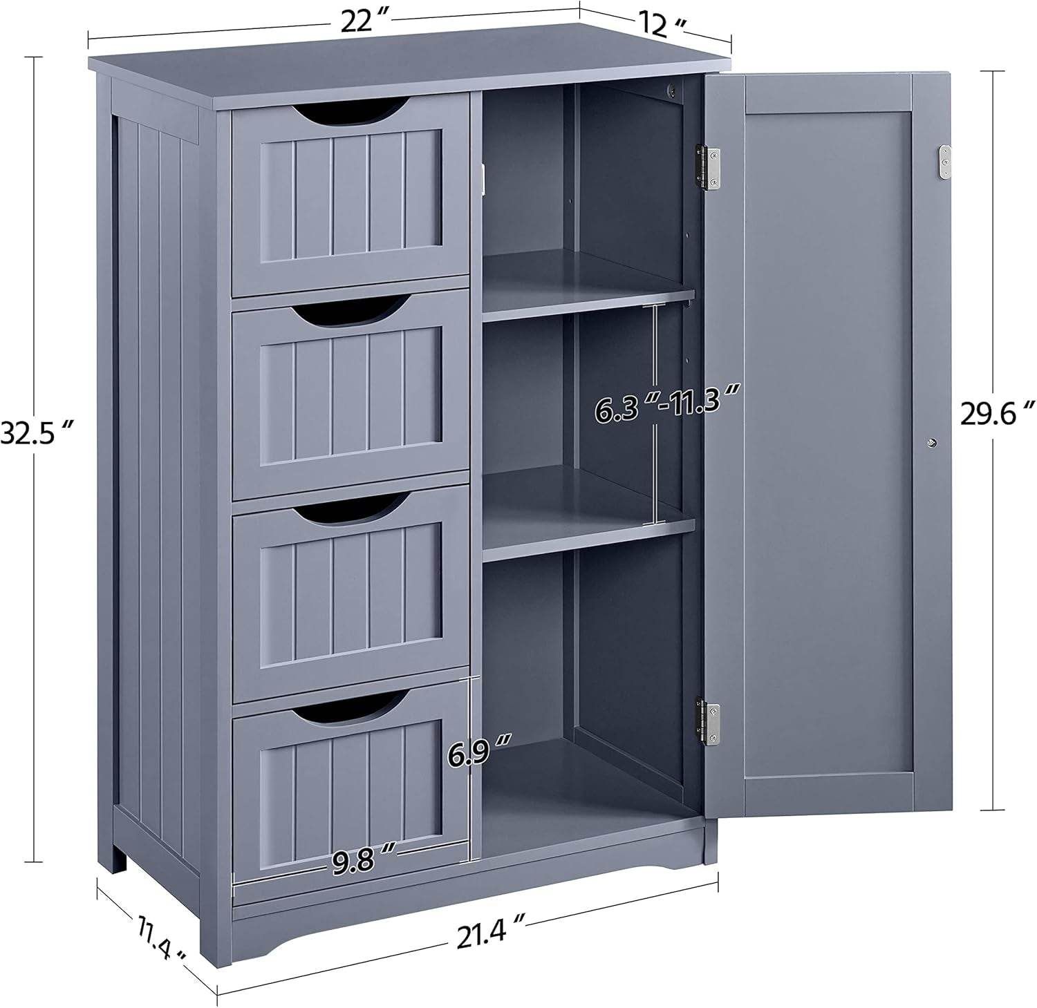 Bathroom Floor Cabinet in Gray - Loft&Timber