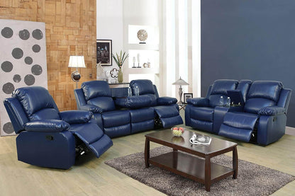 Blue Leather Reclining Sofa Set Faux Leather - Loft&Timber
