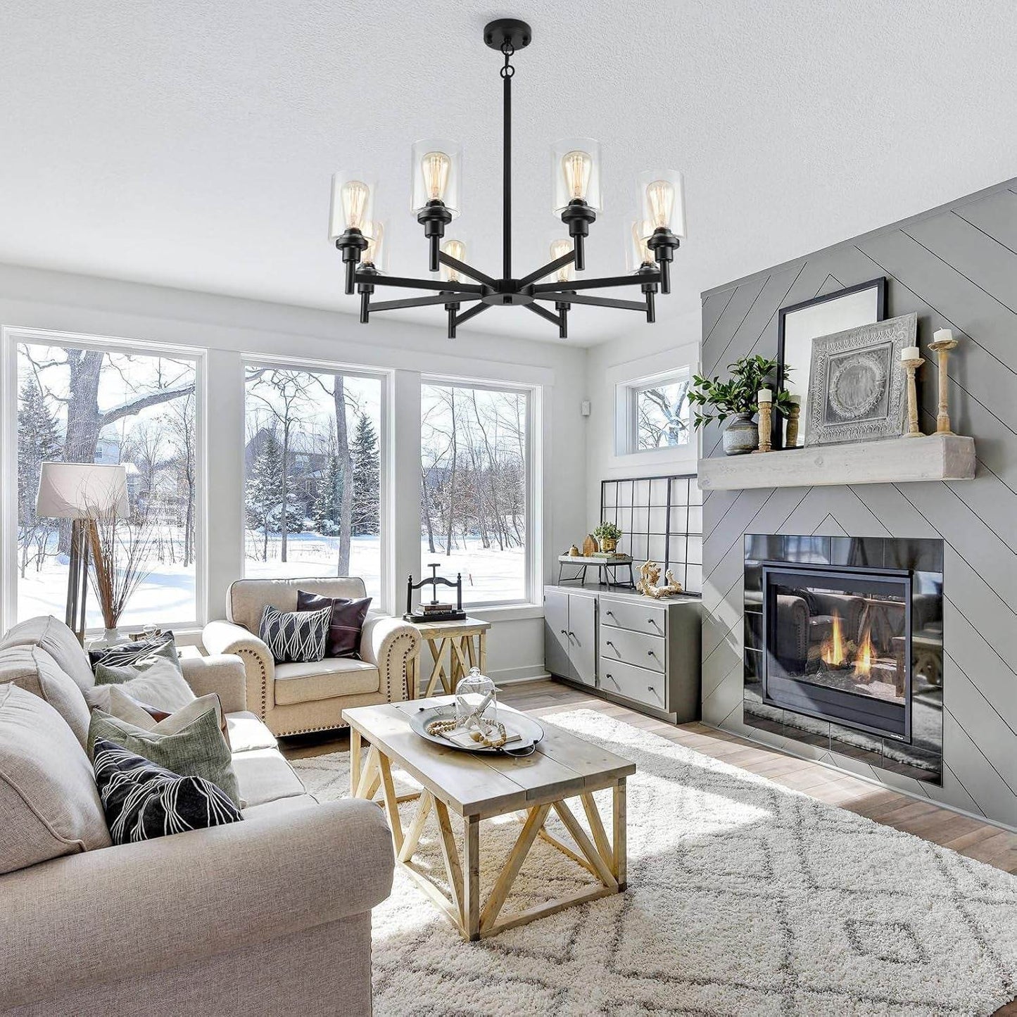 Black Chandeliers Dining Room Light Fixture with 8 Lights - Loft&Timber