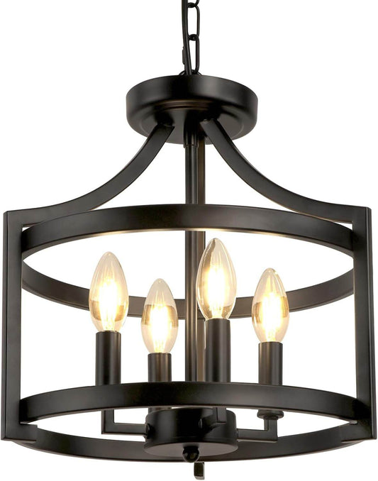 4-Light Farmhouse Chandelier, Modern Hanging Pendant Lighting, Convertible Semi Flush Mount Ceiling Light Fixture Rustic Vintage Black Chandeliers for Dining Room Kitchen Foyer Entryway - Loft&Timber