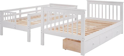 Twin over Twin Bunk Bed with Stairs and Guard Rail, Twin Size Bunk Beds with Storage Drawers,Wooden Bunk Bed Frame for Bedroom, Dorm, Kids, Teens, Adults,White - Loft&Timber