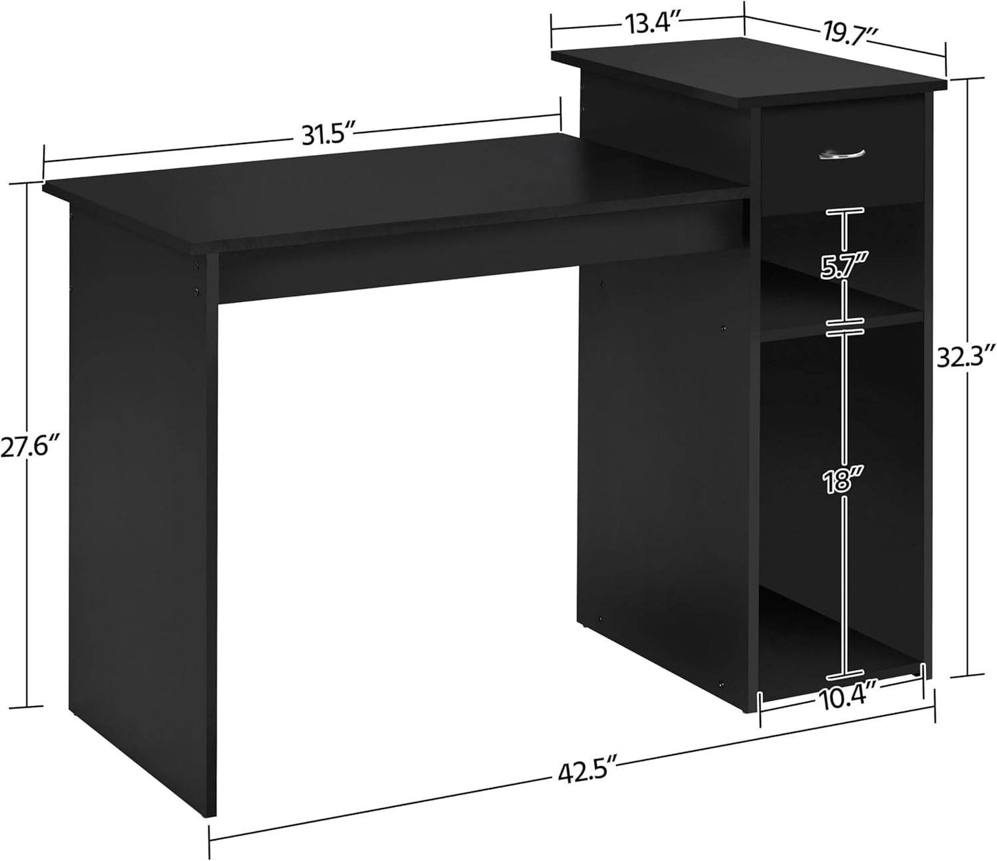 Modern Desk & Mesh Chair Set, Drawer, Shelves-2
