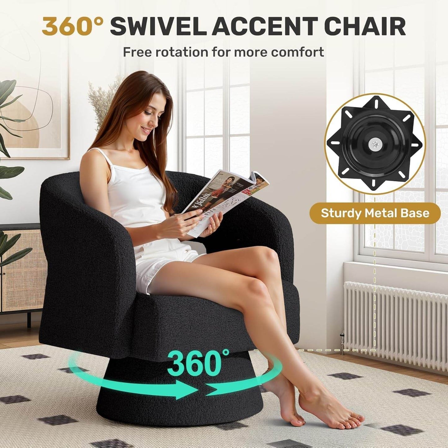 Black ThreeSixty Swivel Armchairs Premium Collection - Loft&Timber