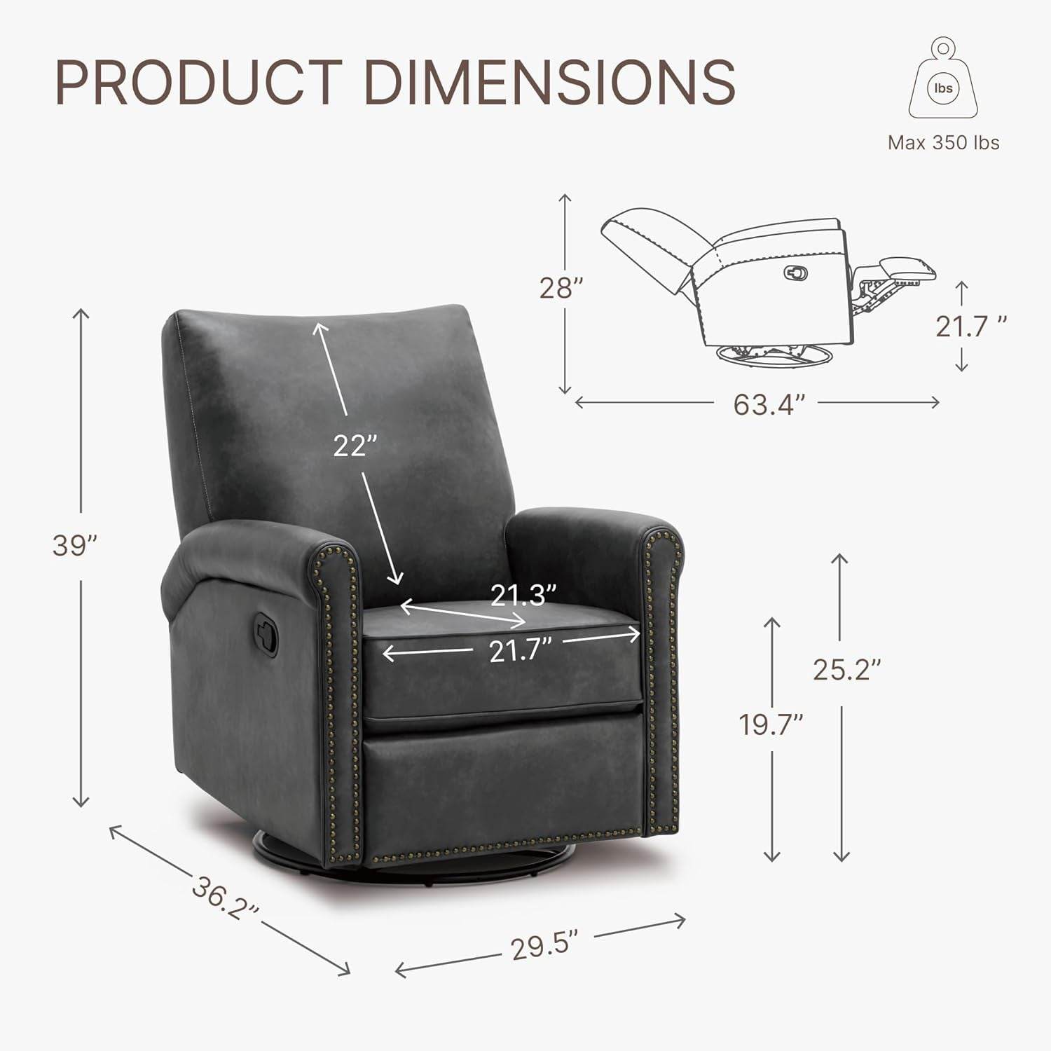 Large Leather Recliner Chair Faux Swivel Rocker - Loft&Timber