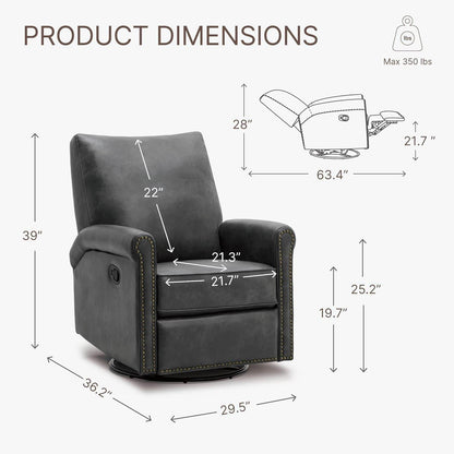 Large Leather Recliner Chair Faux Swivel Rocker - Loft&Timber