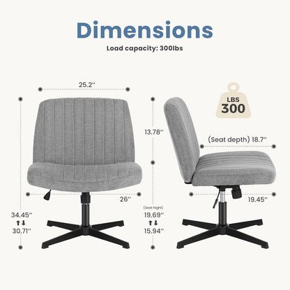 Cross Legged Office Chair, Armless Wide Desk Chair No Wheels, Modern Home Office Desk Chair Swivel Adjustable Fabric Vanity Chair-1