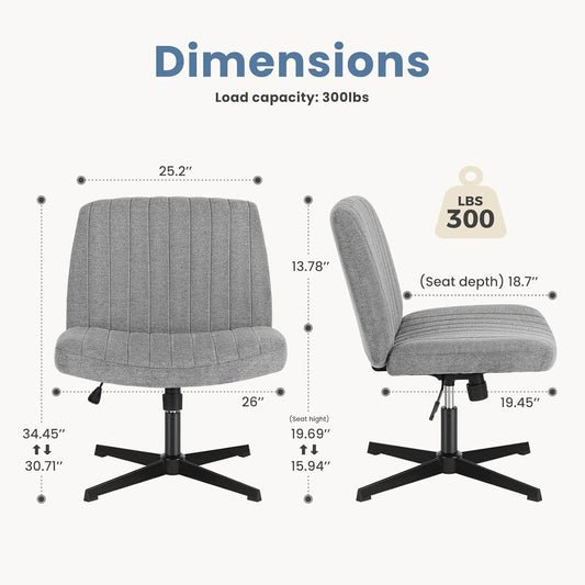 Cross Legged Office Chair, Armless Wide Desk Chair No Wheels, Modern Home Office Desk Chair Swivel Adjustable Fabric Vanity Chair-1