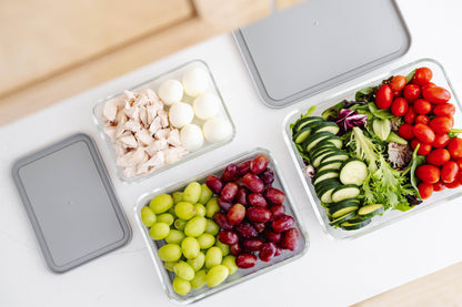 Glass Food Storage Containers - 6 Piece (3 Containers + 3 Lids) Rectangular Nesting Space-Saving Set - Loft&Timber