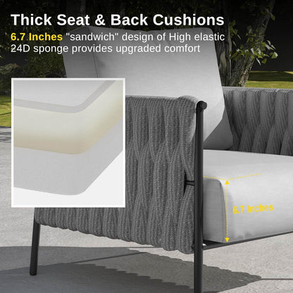 3 Pieces Patio Furniture Set, Armchairs with Coffee Table, Outdoor Furniture Set with Cushion, Modern Outdoor Furniture Deep Seating for Outdoor Garden Porch, Earth Black & Misty Grey - Loft&Timber