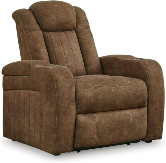 Wolfridge Contemporary Faux Leather Upholstered Power Recliner with Adjustable Headrest in Dark Brown - Loft&Timber