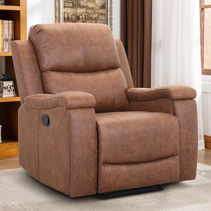 Leather Recliner Chair, Classic and Traditional Manual Recliner Chair with Overstuffed Arms and Back, Manual Single Sofa with Concealed Cup Holders, Brown - Loft&Timber