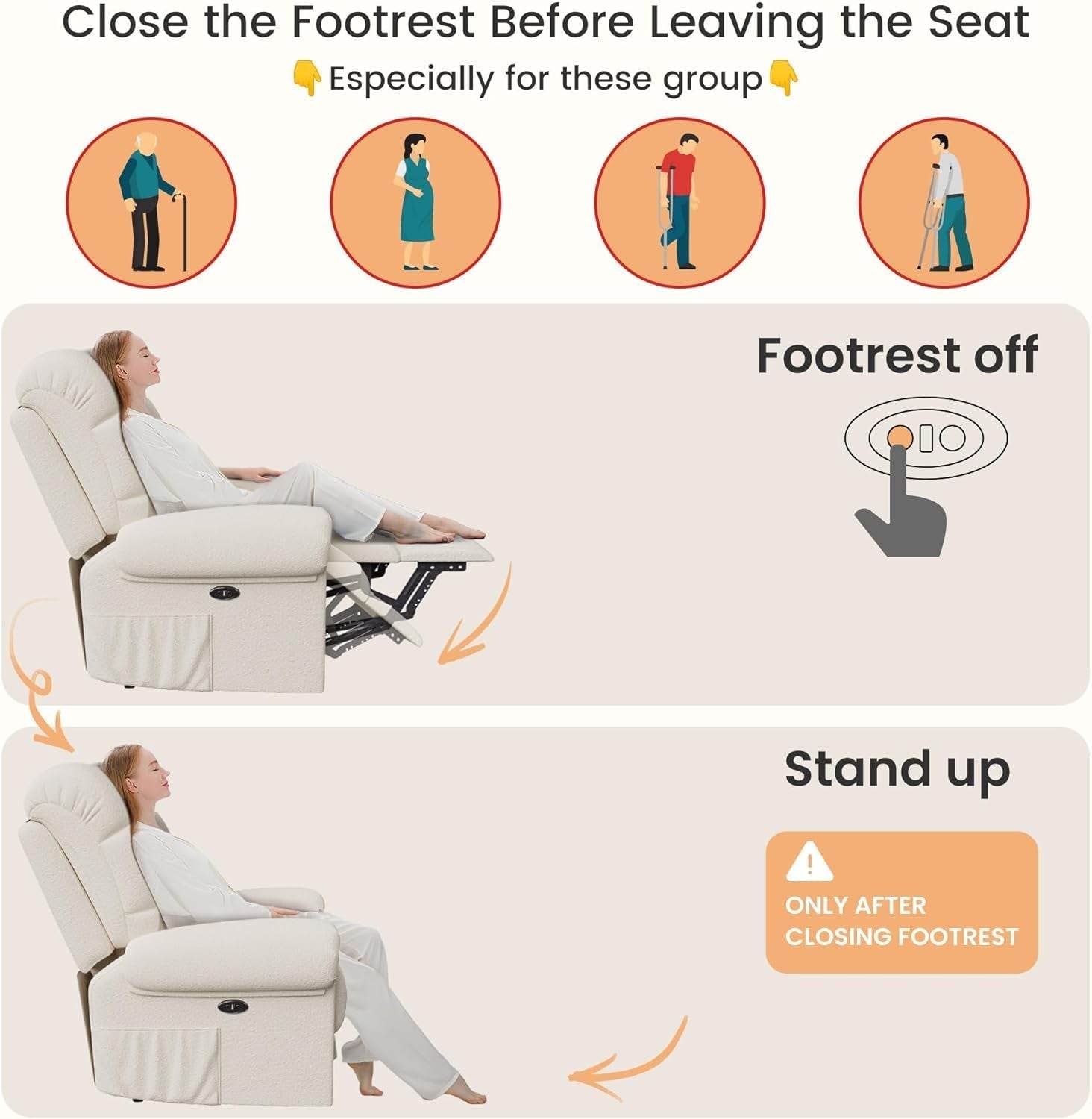 2024 New Power Recliner Chair for Adults, Adjustable Electric Recliner Power Recliner, USB Port, Ultra-Comfy Teddy Fleece Recliner for Living Room, Tool-Less Assembly Single Sofa, Beige White - Loft&Timber