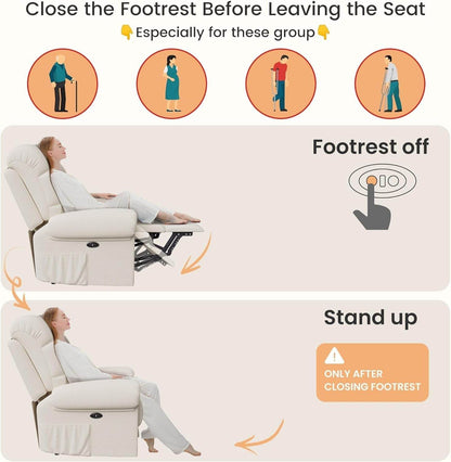 2024 New Power Recliner Chair for Adults, Adjustable Electric Recliner Power Recliner, USB Port, Ultra-Comfy Teddy Fleece Recliner for Living Room, Tool-Less Assembly Single Sofa, Beige White - Loft&Timber