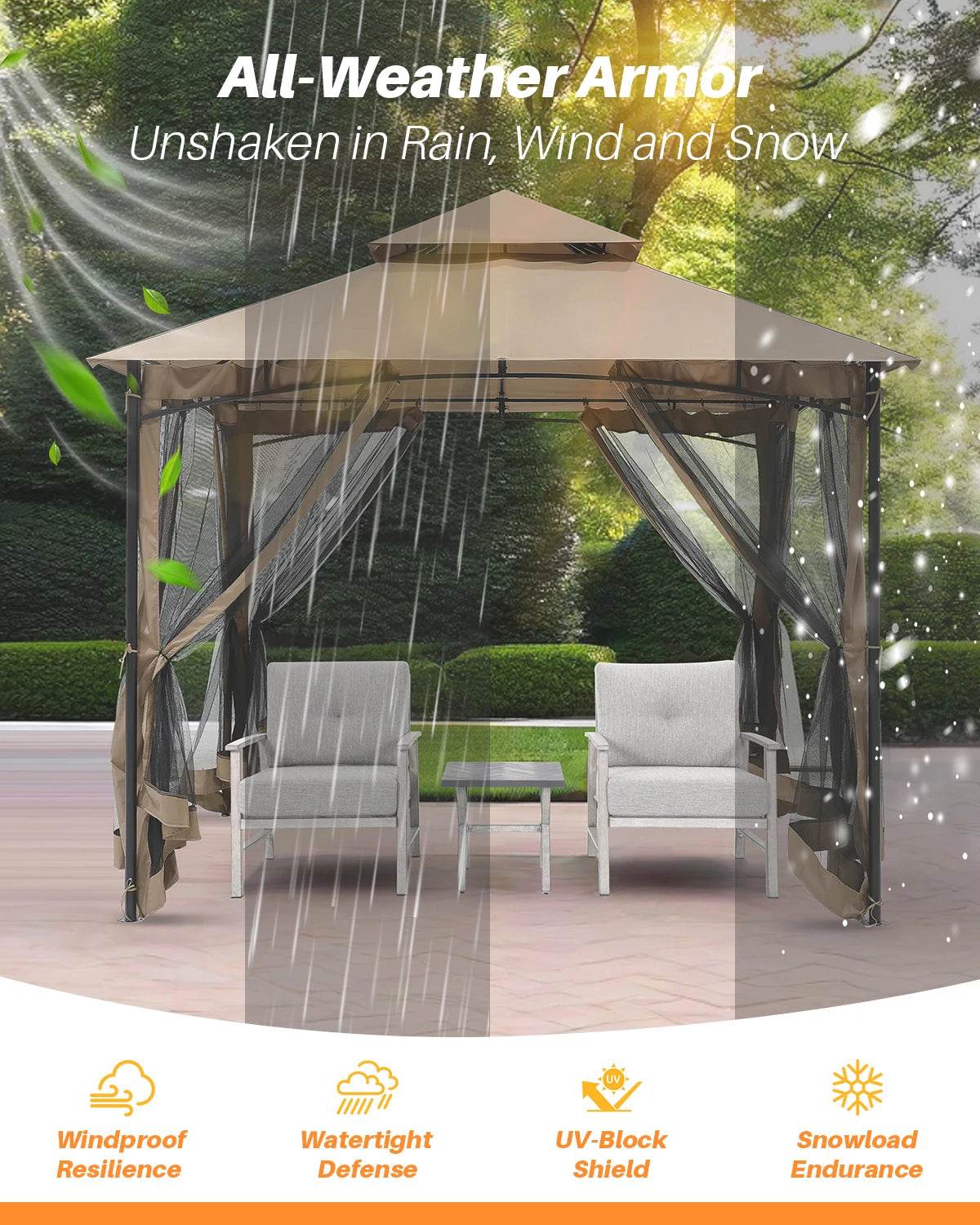 SeeHill 10' x 10' Gazebo with Steel Frame and Double Roof - Loft&Timber