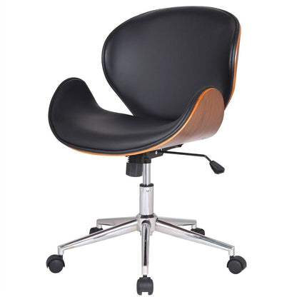 Modern Classic Walnut / Black Faux Leather Office Chair with Curved Seat-0