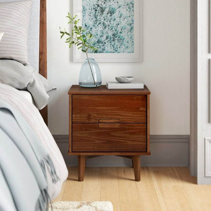 FarmHouse 2 Drawer Solid Wood Nightstand Walnut - Loft&Timber