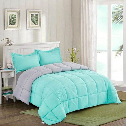 Full/Queen Traditional Microfiber Reversible 3 Piece Comforter Set in Blue/Grey - Loft&Timber