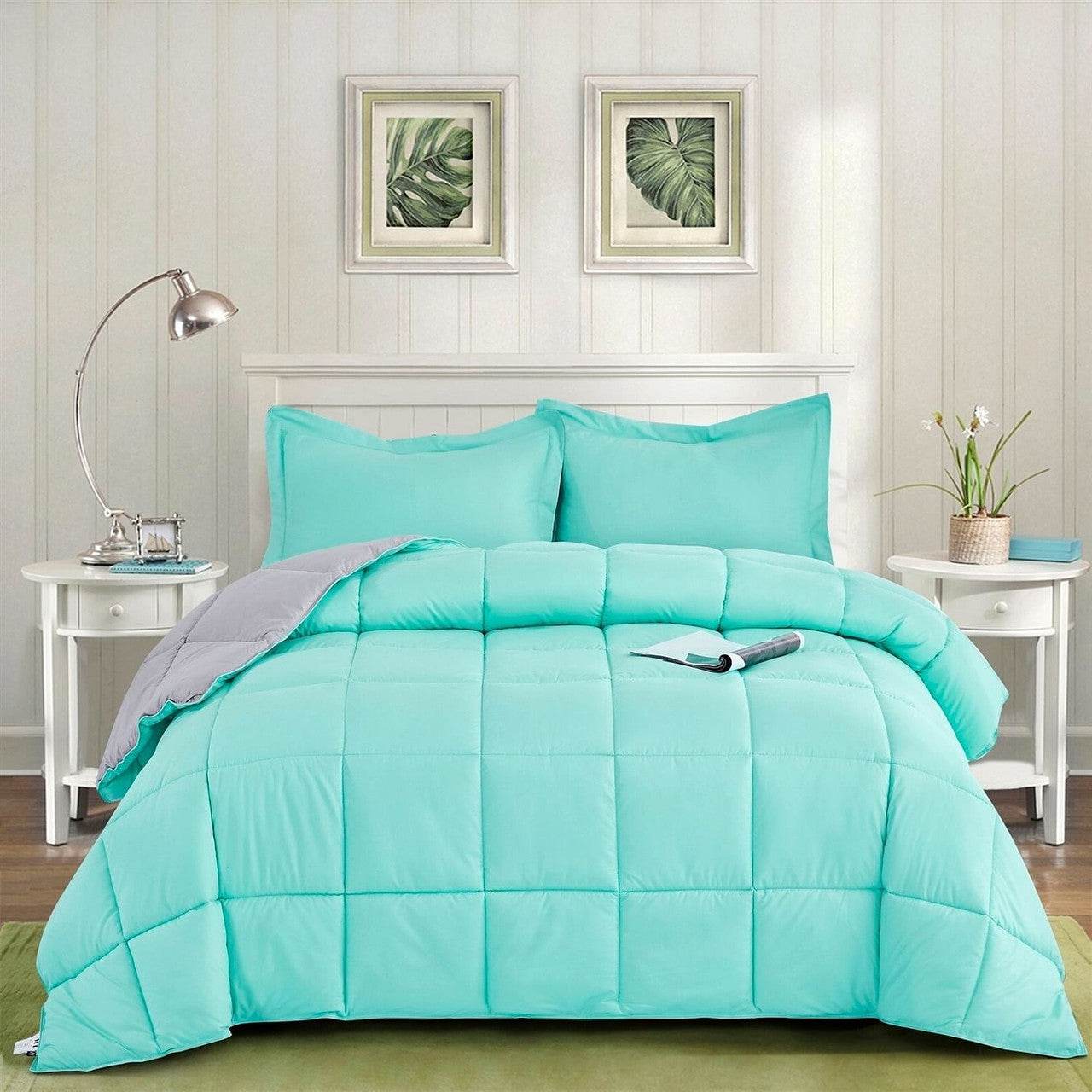 Full/Queen Traditional Microfiber Reversible 3 Piece Comforter Set in Blue/Grey - Loft&Timber