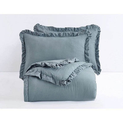 King Oversized Blue Ruffled Edge Microfiber Comforter Set - Loft&Timber