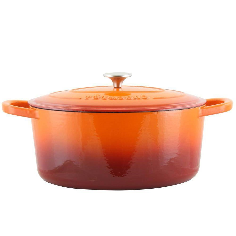 Orange Red Sunbust 7-Quart Enameled Cast Iron Dutch Oven with Lid-1